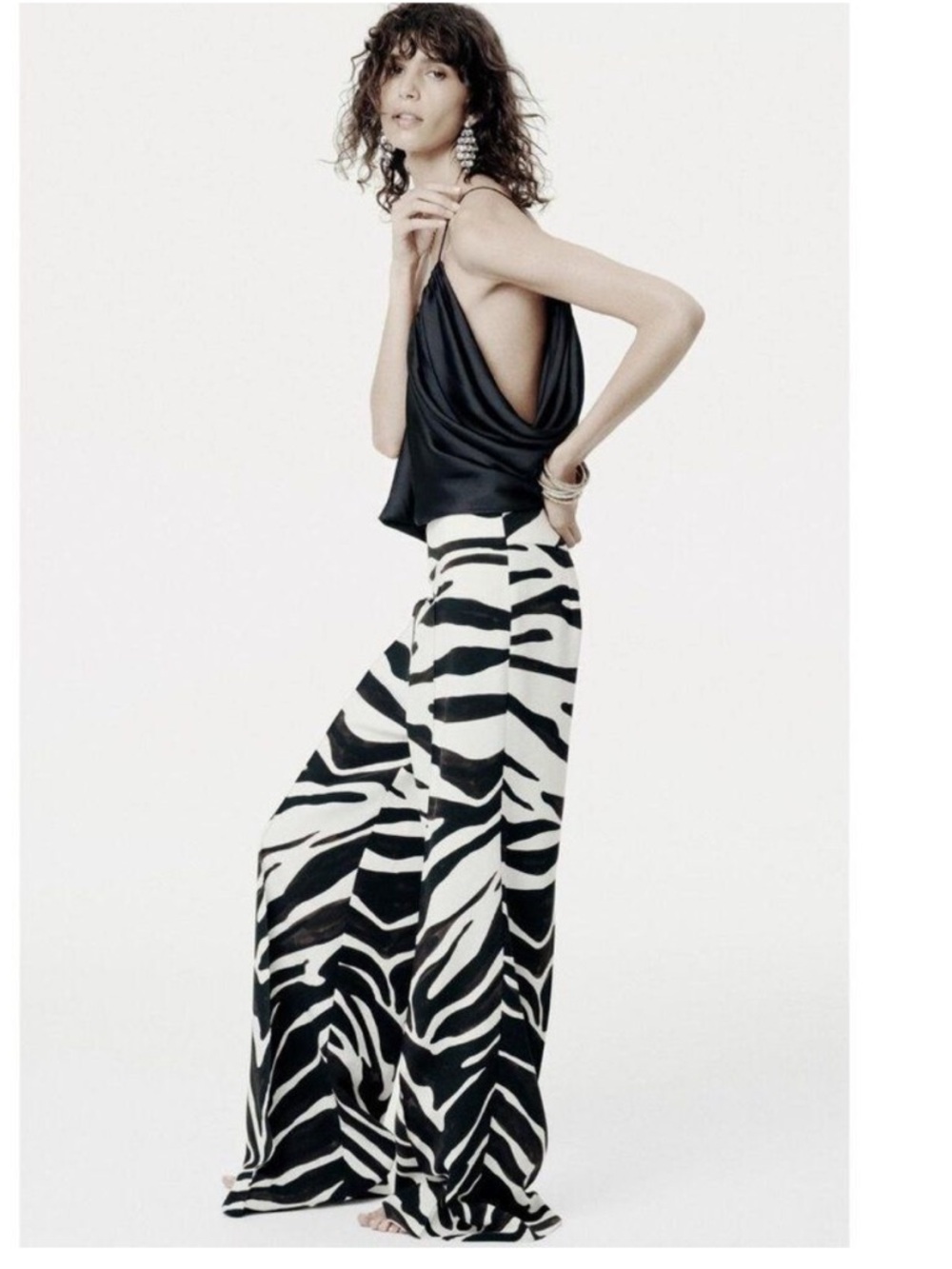 Zara Black & White Zebra-Print Wide-Leg Pants - Picture 2 of 7